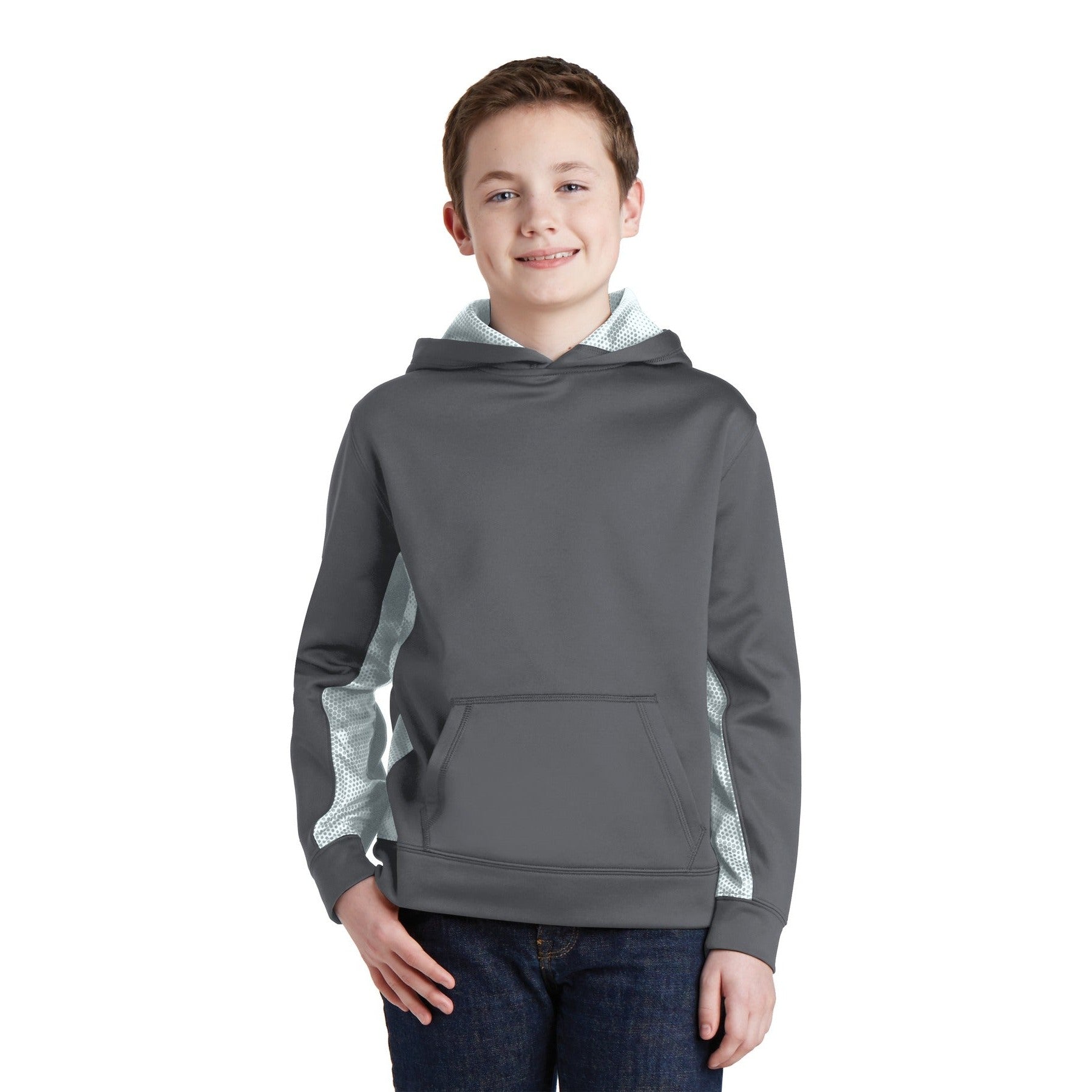 Sport-Tek-Sport-Tek® Youth Sport-Wick® CamoHex Fleece Colorblock Hooded Pullover. YST239-MedTech-5